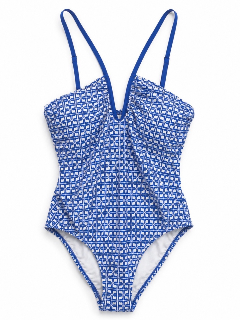 Shade & Shore Blue White Geometric One-Piece Swimsuit